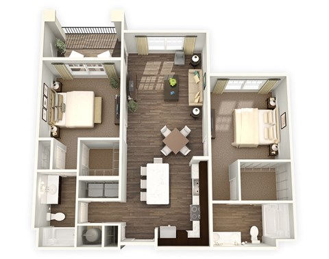 Floor plan for 2 beds, 2 baths, 1110 sqft